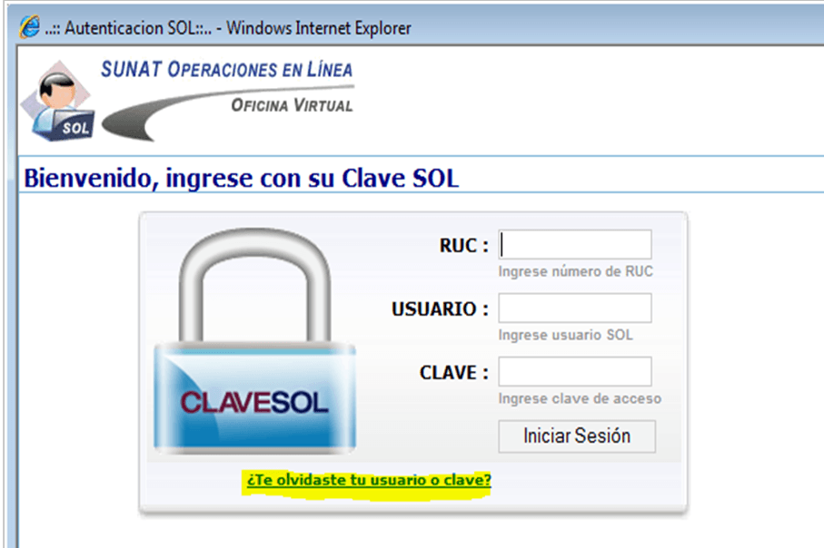 sunat online Recuperación de Clave SOL desde internet