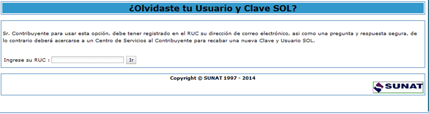 Recuperación de Clave SOL desde internet usuario clave sol Recuperación de Clave SOL desde internet
