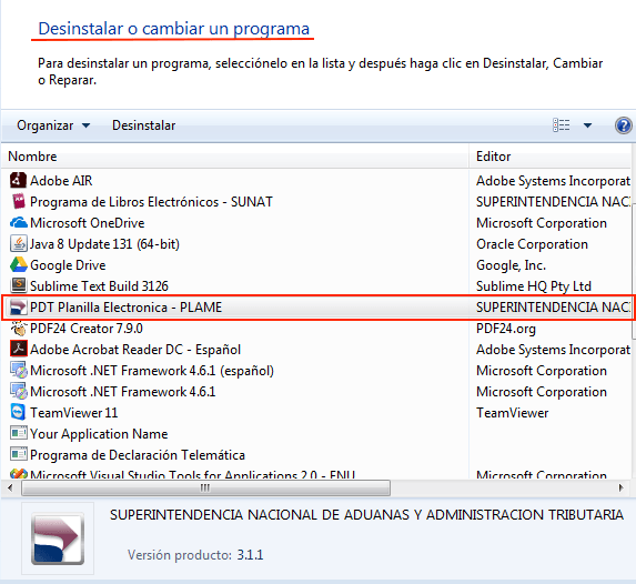 Desinstalar el PDT PLAME