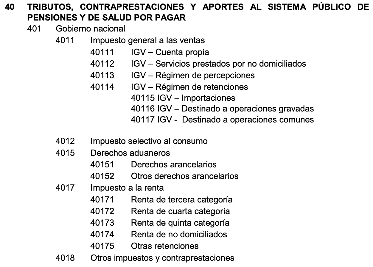 Cuenta 40 Tributos Contraprestaciones Y Aportes Al Sistema De Pension Cuenta 40 Tributos Contraprestaciones Y Aportes Al Sistema De Pension
