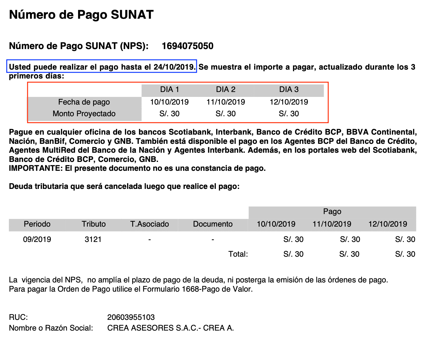 NPS SUNAT NUMERO DE PAGO SUNAT