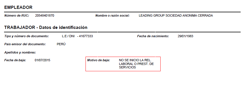 baja en el t-registro