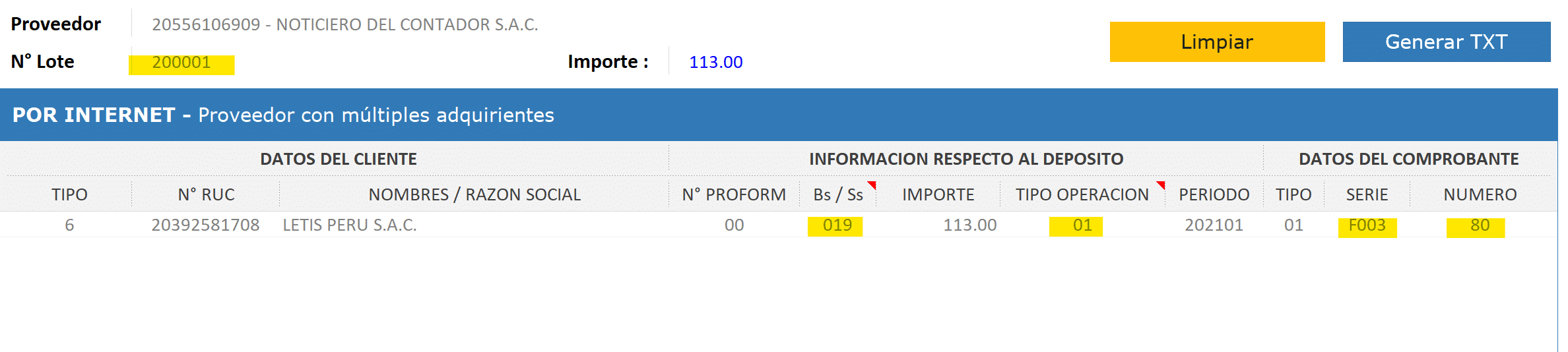 macro detracciones masiva