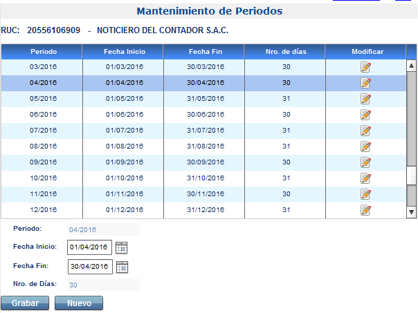 mantenimiento periodo plame