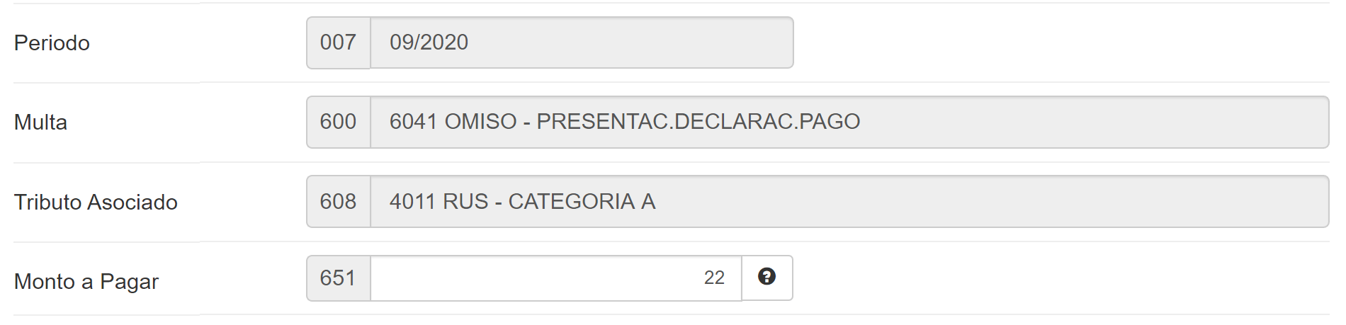 codigo de multa nuevo rus
