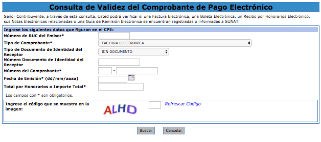 Consulta de Validez del Comprobante de Pago Electronico