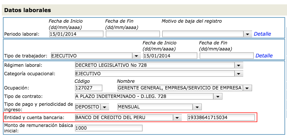 Modificacion en el T-Registro cuenta bancaria