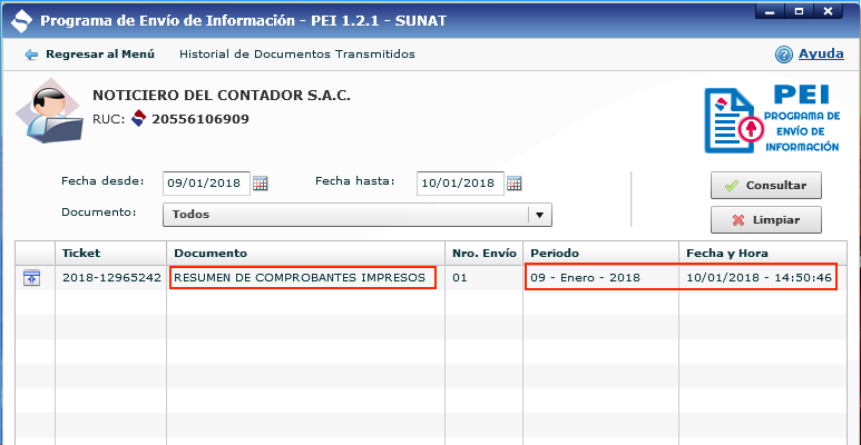 PEI CPE SUNAT-Historial