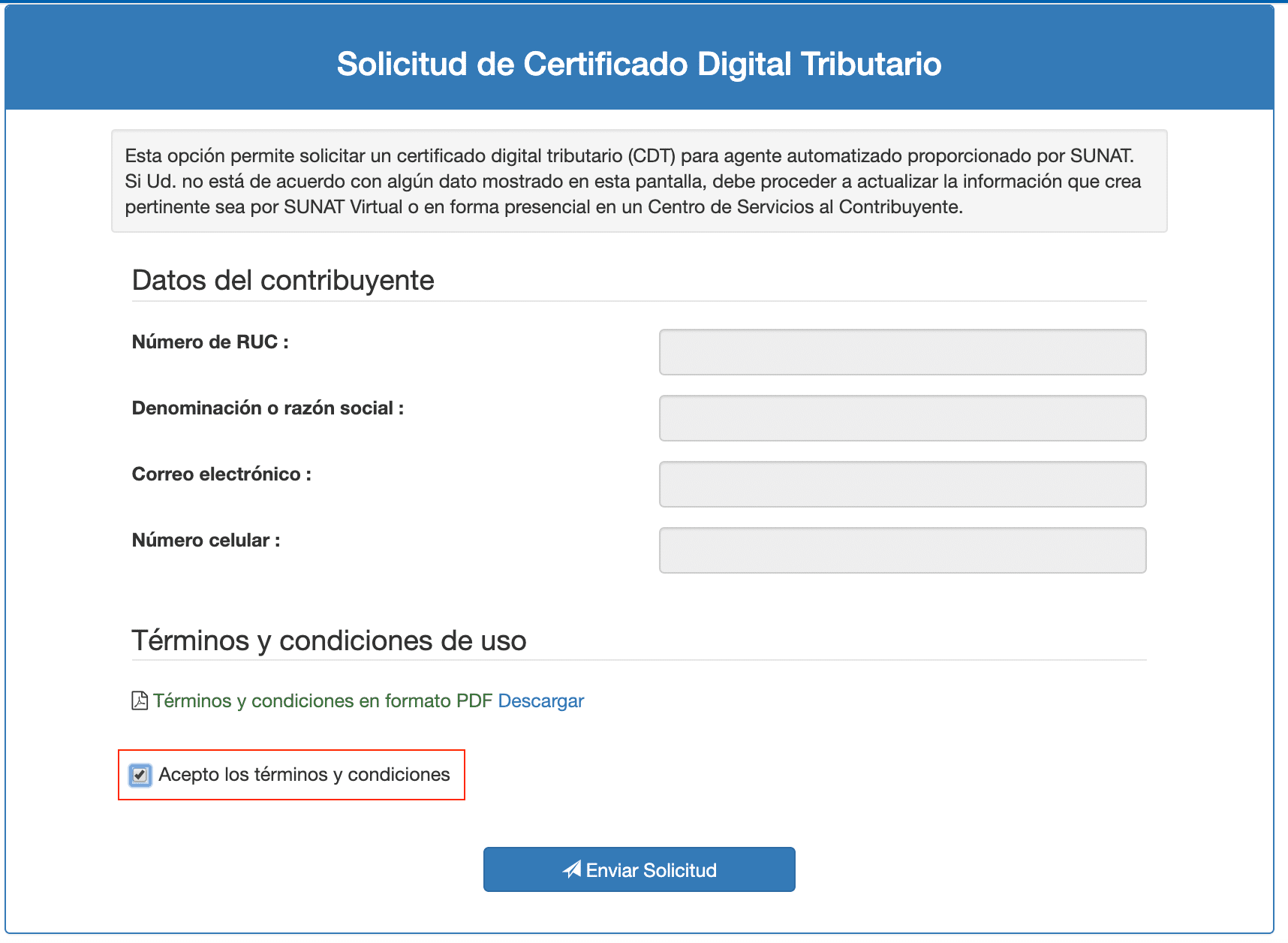 Solicitud de Certificado Digital Tributario