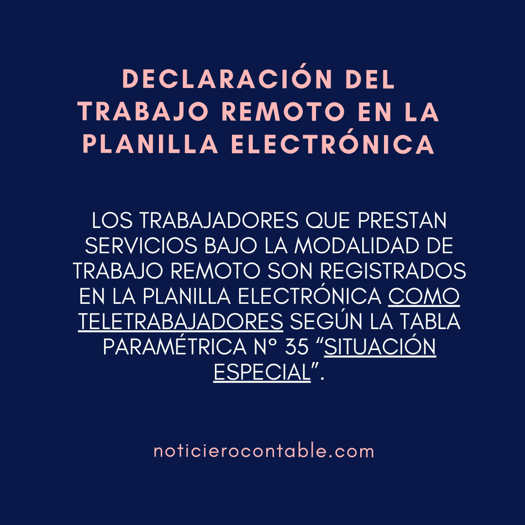 Declaracion del trabajo remoto en la Planilla Electronica