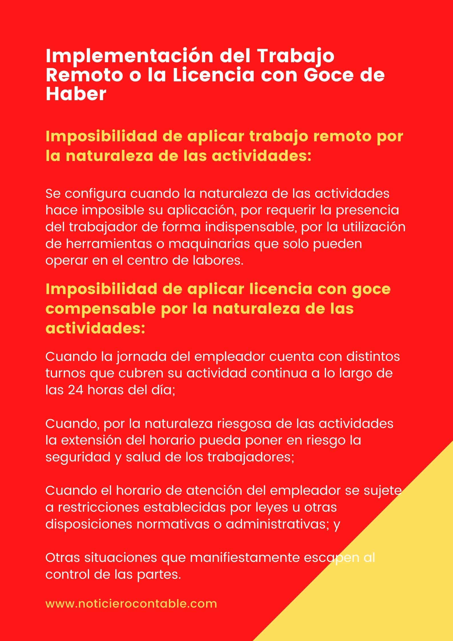 Imposibilidad de aplicar trabajo remoto y licencia con goce de haber