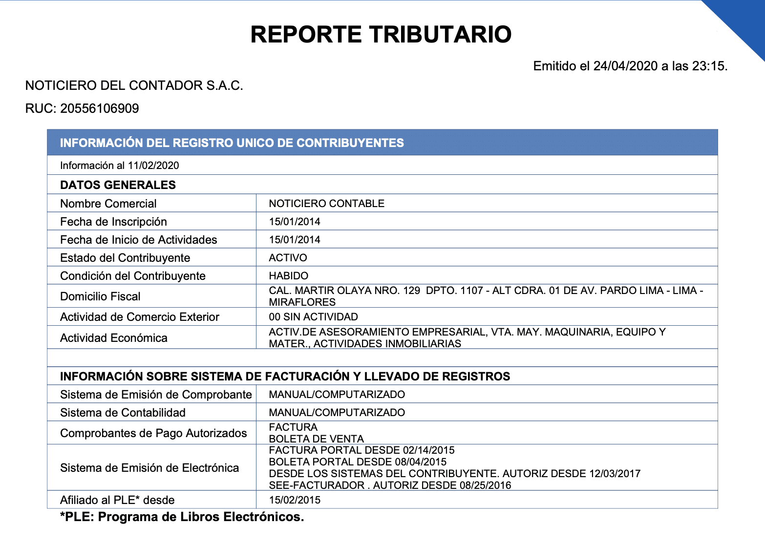 Imprimir Reporte Tributario para Terceros