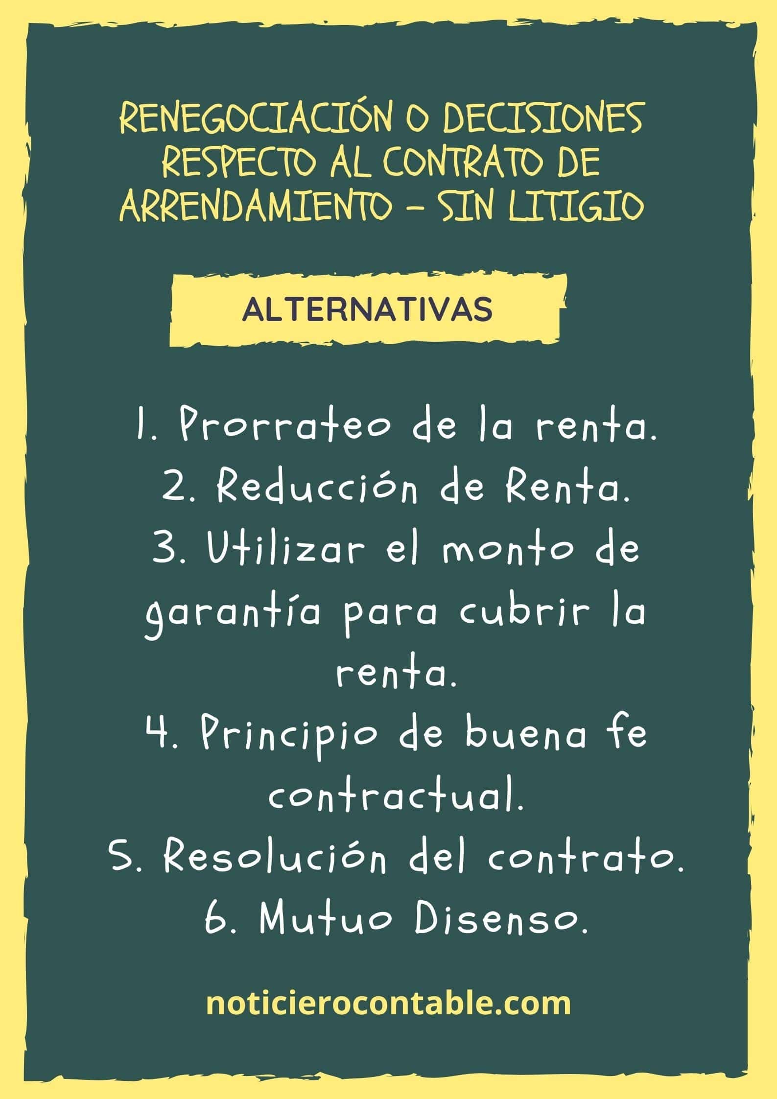 Renegociacion o decisiones respecto al contrato de arrendamiento - Sin Litigio