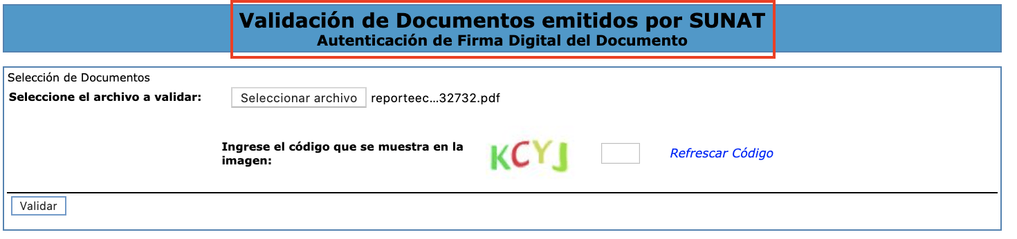Validacion de Documentos emitidos por SUNAT