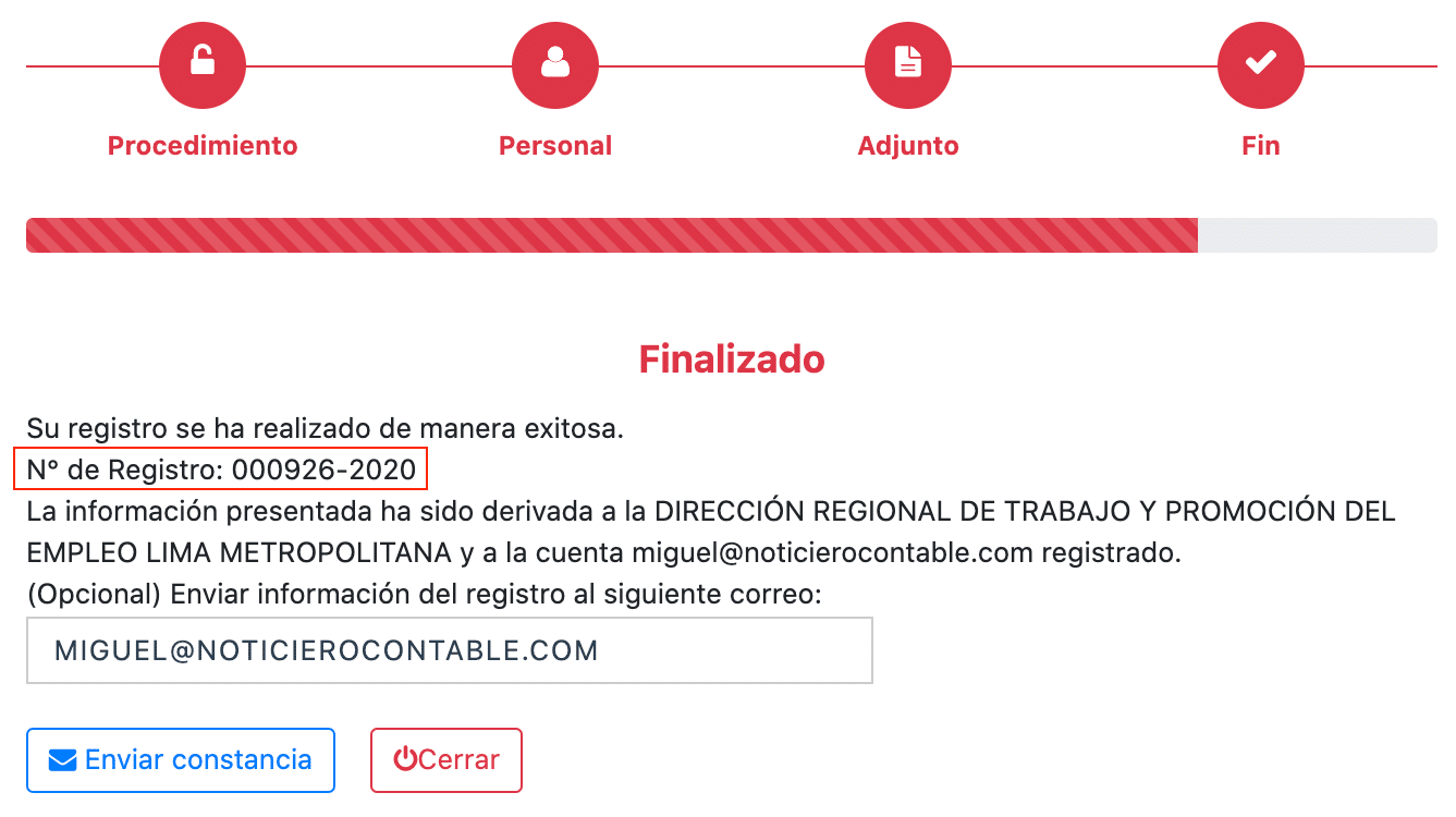 registro finalizado de la suspension