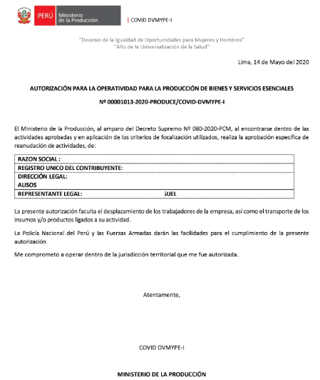 Autorizacion Produce de Reinicio de Actividades