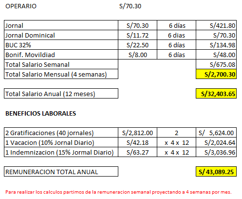 Sueldo Anual de Obrero de Construccion Civil