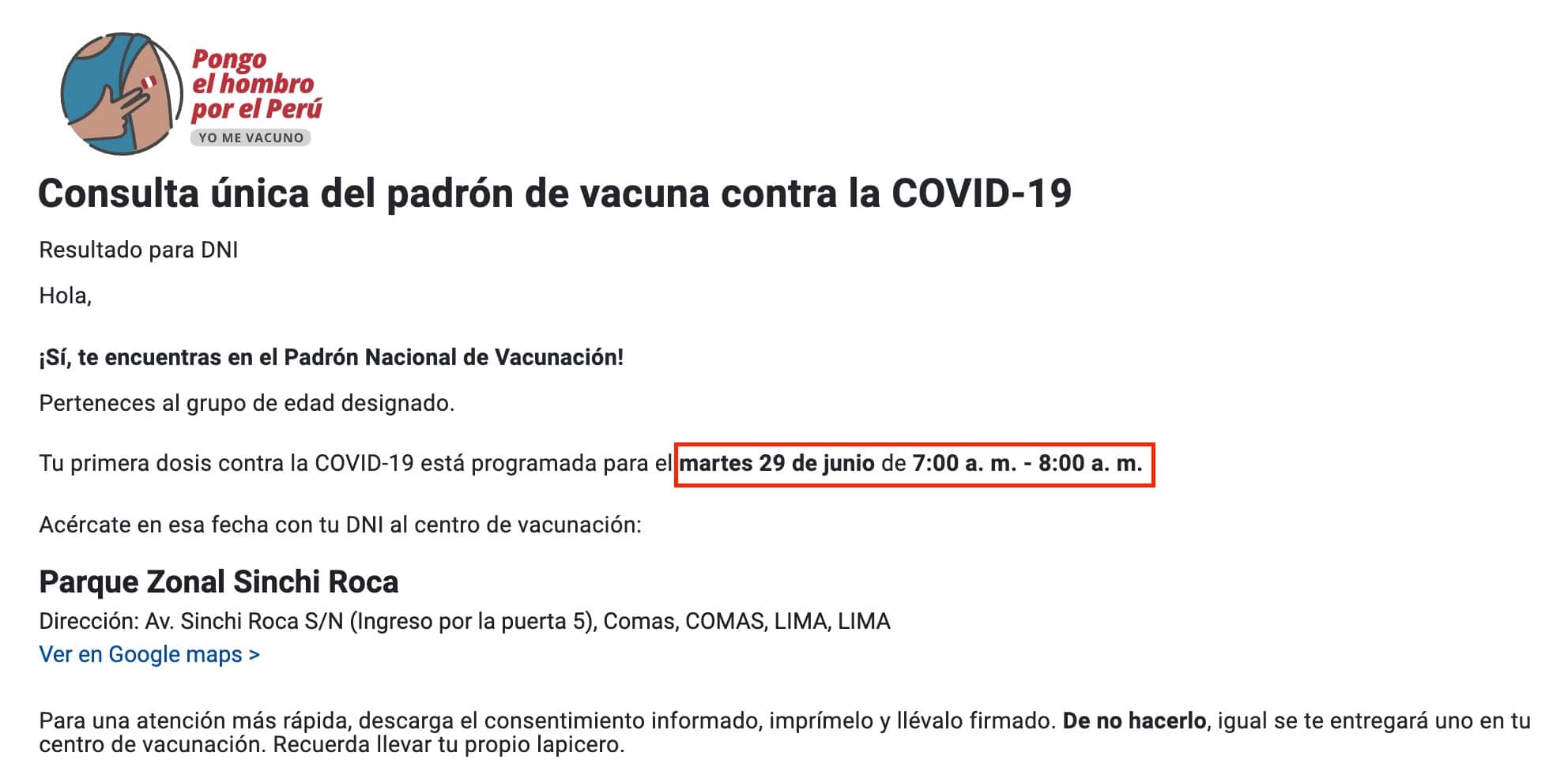 Consulta unica del padron de vacuna contra la COVID-19