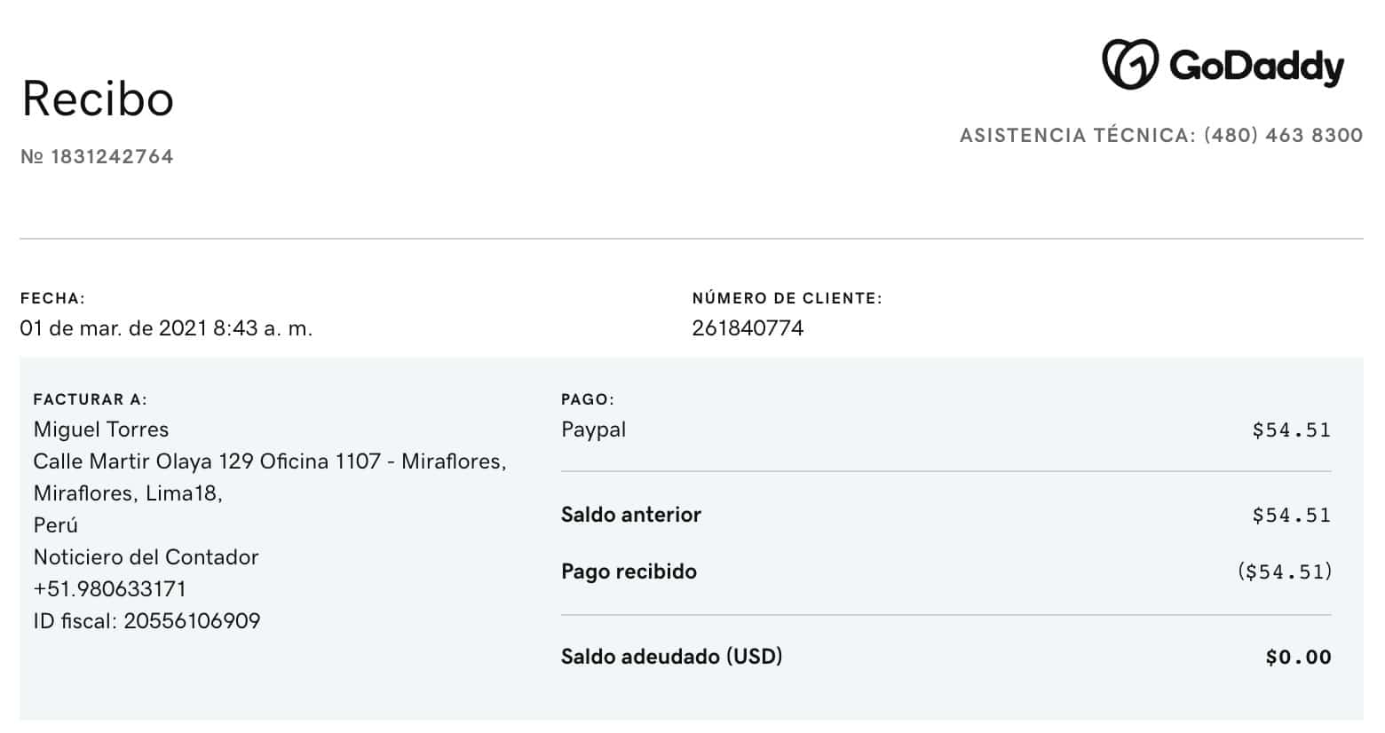 Invoice - Comprobante de No Domiciliado
